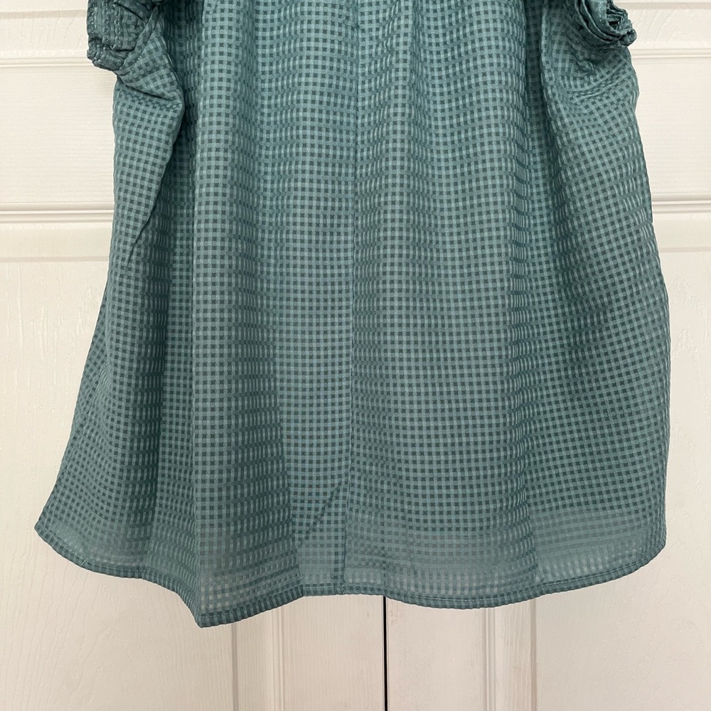 {Umgee} Waffle Print Flutter Short Sleeve Blouse in Teal - Womens Small - NWT - Picture 7 of 9
